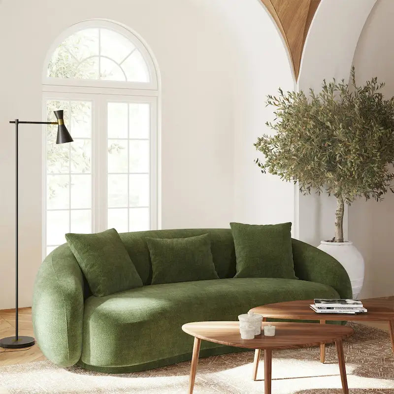 Geschwungenes Samt- und Bouclé-Sofa