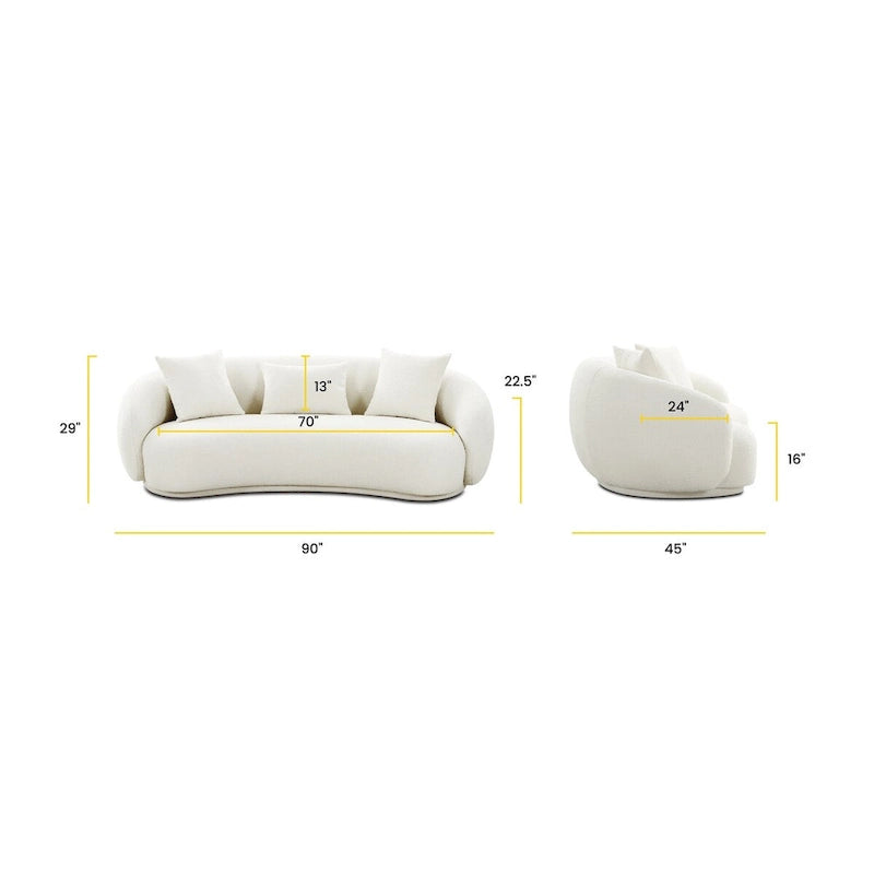 Geschwungenes Samt- und Bouclé-Sofa