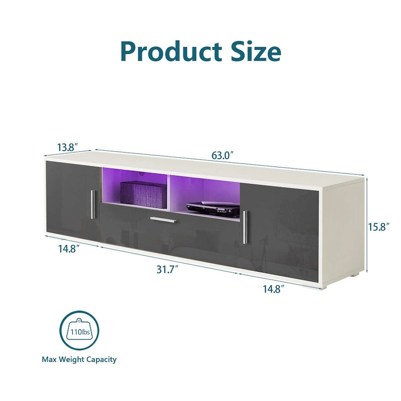 63" TV Stand with RGB LED Lights - Fits TVs Up to 65"