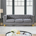 Velvet Tufted Sofa with Square Arms and Metal Legs
