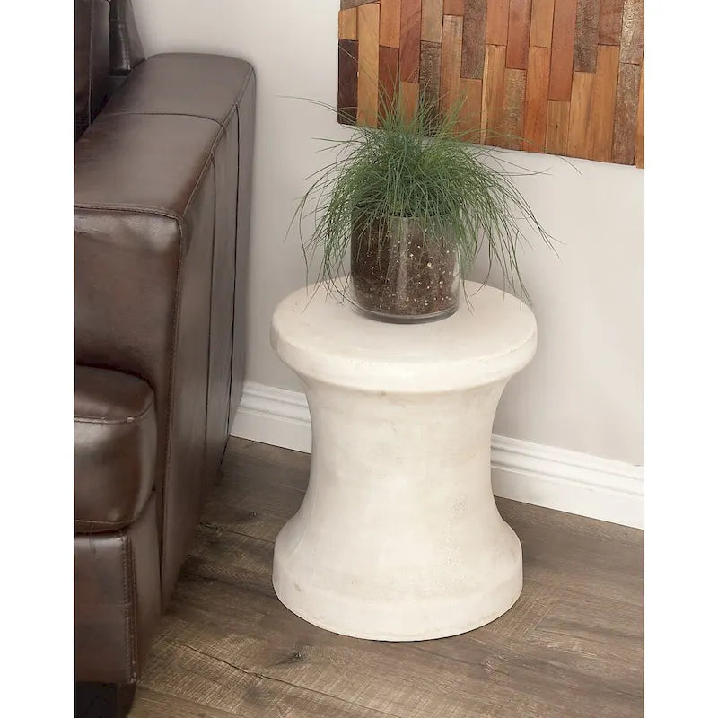 Fiberclay Ceramic Distressed Hourglass Outdoor Accent Table - White or Black