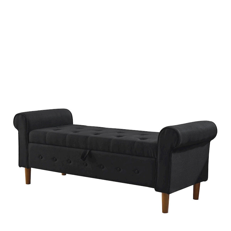 Panca contenitore da camera da letto da 62 con bottoni trapuntati, pouf moderno rivestito in tessuto, panca da finestra, design con braccioli arrotolati per camera da letto