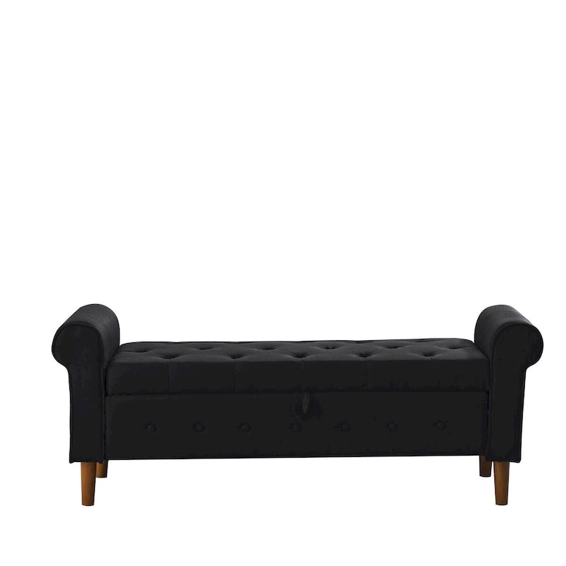 Panca contenitore da camera da letto da 62 con bottoni trapuntati, pouf moderno rivestito in tessuto, panca da finestra, design con braccioli arrotolati per camera da letto