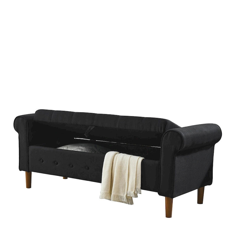 Panca contenitore da camera da letto da 62 con bottoni trapuntati, pouf moderno rivestito in tessuto, panca da finestra, design con braccioli arrotolati per camera da letto